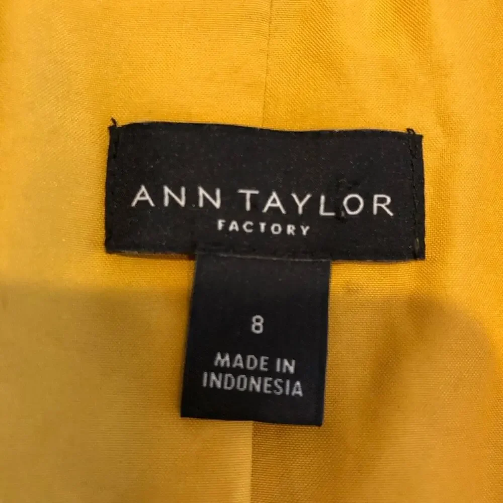 Ann Taylor Factory gold mustard linen blend open front blazer size 8